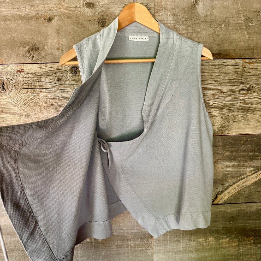 Bryn Walker Koryo Vest M Blue Gray Textured Side Tie Lagenlook Layering USA - Picture 5 of 11
